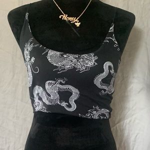 Womens medium black and white dragon top